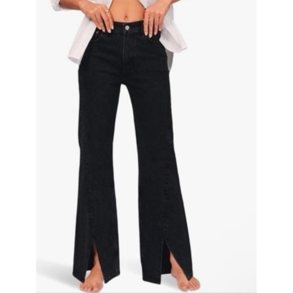 Abercrombie & Fitch 90s Relaxed Jean High Rise Slit Hem Black Denim 26 2L Long